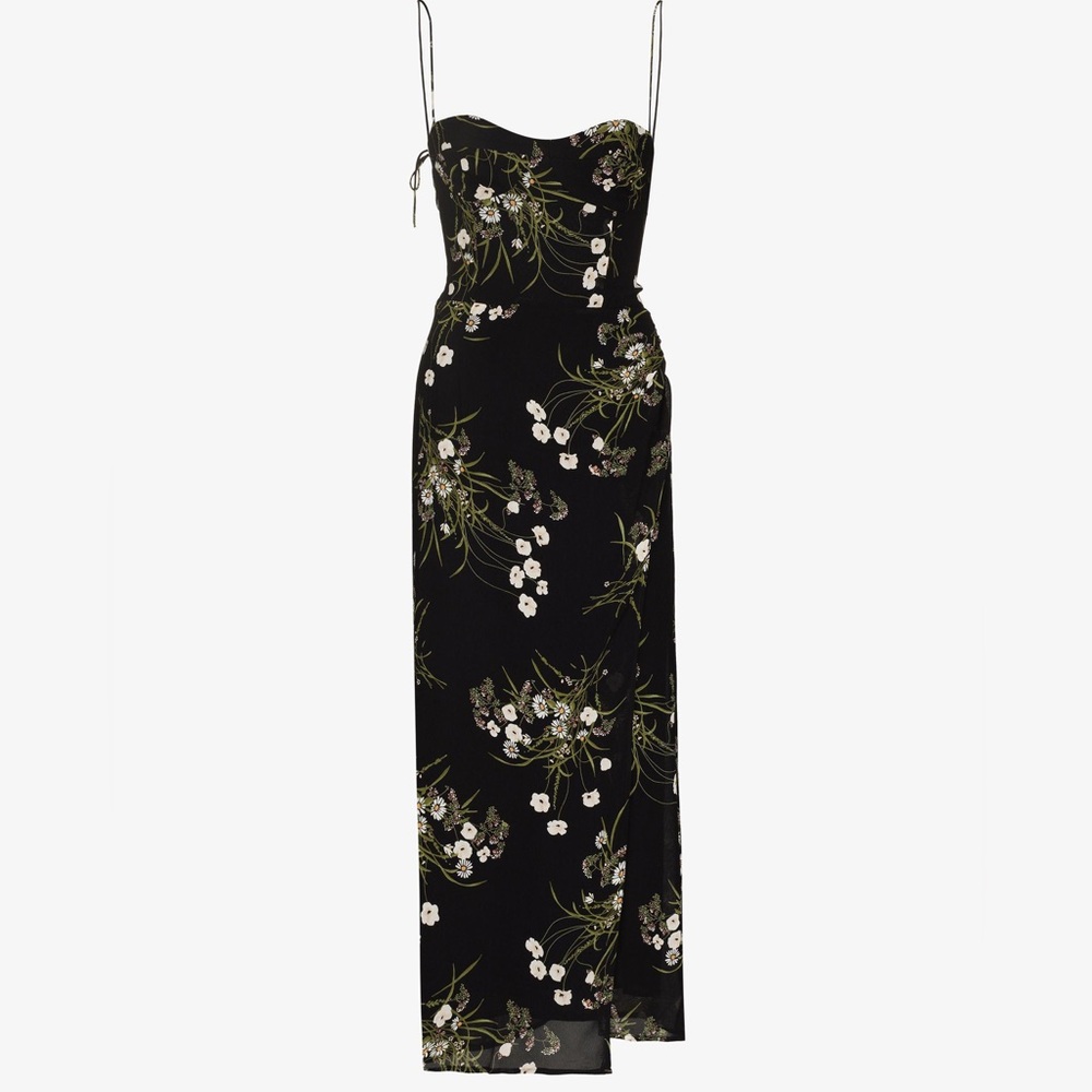 Reformation Kourtney Dress - black with floral print size 10